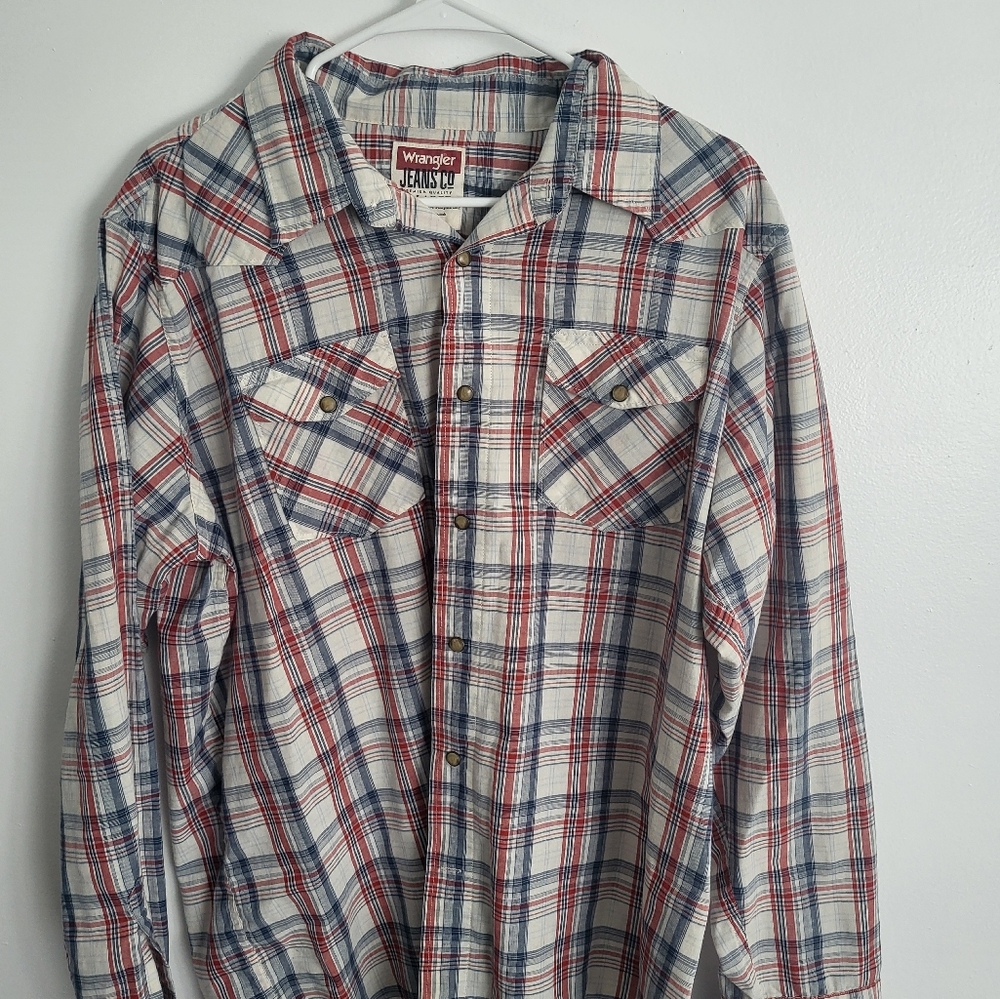 Wrangler Jeans Co L Pearl Snap Button Up Shirt Western Tartan Plaid Mens X Large